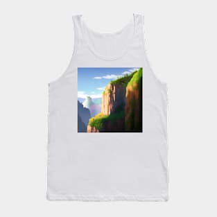 A cliff with trees and mountains in the background Tank Top